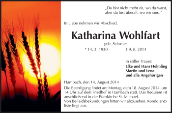 Traueranzeige von Katharina Wohlfart von Starkenburger Echo