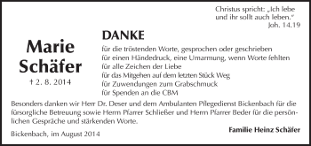 Traueranzeige von Marie Schäfer von Echo-Zeitungen (Gesamtausgabe)