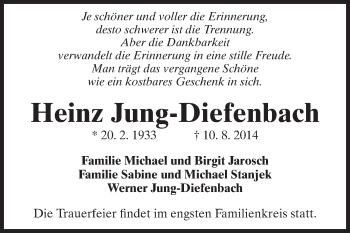 Traueranzeige von Heinz Jung-Diefenbach von Echo-Zeitungen (Gesamtausgabe)