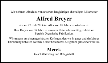 Traueranzeige von Alfred Breyer von Echo-Zeitungen (Gesamtausgabe)