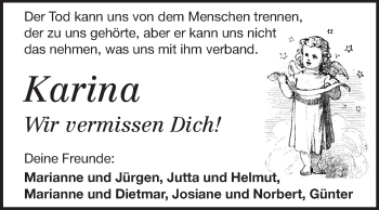 Traueranzeige von Karina  von Rüsselsheimer Echo, Groß-Gerauer-Echo, Ried Echo