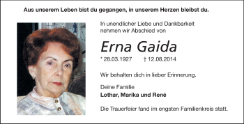 Traueranzeige von Erna Gaida von Echo-Zeitungen (Gesamtausgabe)