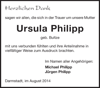 Traueranzeige von Ursula Philipp von Echo-Zeitungen (Gesamtausgabe)