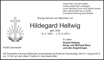 Traueranzeige von Hildegard Hellwig von Echo-Zeitungen (Gesamtausgabe)