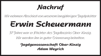 Traueranzeige von Erwin Scheuermann von Odenwälder Echo