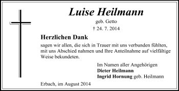 Traueranzeige von Luise Heilmann von Odenwälder Echo