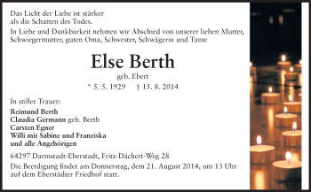 Traueranzeige von Else Berth von Echo-Zeitungen (Gesamtausgabe)