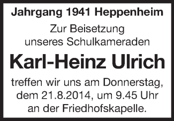 Traueranzeige von Karl-Heinz Ulrich von Starkenburger Echo