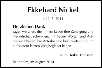 Traueranzeige von Ekkehard Nickel von Rüsselsheimer Echo, Groß-Gerauer-Echo, Ried Echo