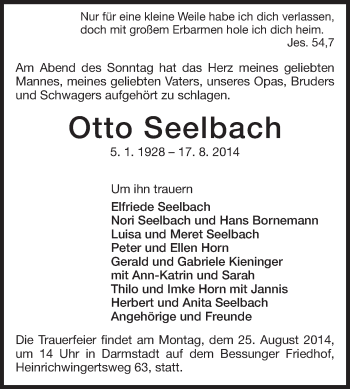 Traueranzeige von Otto Seelbach von Echo-Zeitungen (Gesamtausgabe)
