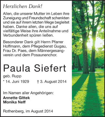 Traueranzeige von Paula Siefert von Odenwälder Echo