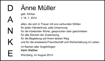 Traueranzeige von Anne Müller von Odenwälder Echo