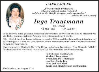 Traueranzeige von Inge Trautmann von Echo-Zeitungen (Gesamtausgabe)