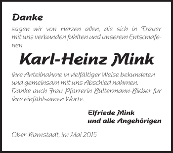 Traueranzeige von Karl-Heinz Mink von Echo-Zeitungen (Gesamtausgabe)