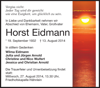 Traueranzeige von Horst Eidmann von Echo-Zeitungen (Gesamtausgabe)