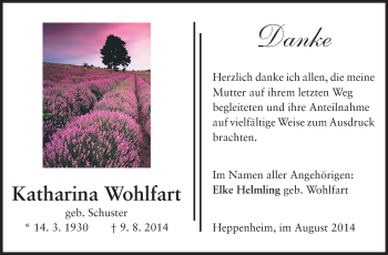 Traueranzeige von Katharina Wohlfart von Starkenburger Echo