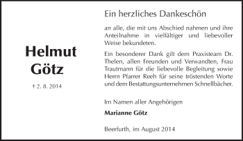 Traueranzeige von Helmut Götz von Echo-Zeitungen (Gesamtausgabe)