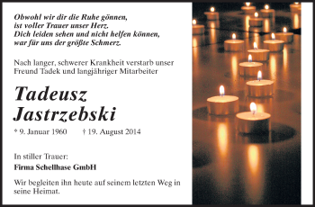 Traueranzeige von Tadeusz Jastrzebski von Rüsselsheimer Echo, Groß-Gerauer-Echo, Ried Echo