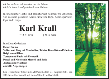 Traueranzeige von Karl Krall von Echo-Zeitungen (Gesamtausgabe)