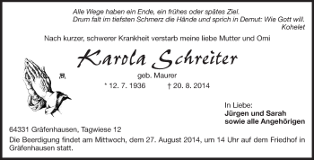 Traueranzeige von Karola Schreiter von Echo-Zeitungen (Gesamtausgabe)