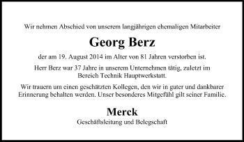 Traueranzeige von Georg Berz von Echo-Zeitungen (Gesamtausgabe)