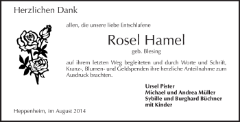 Traueranzeige von Rosel Hamel von Starkenburger Echo