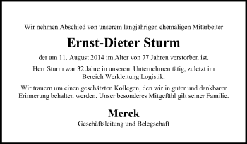 Traueranzeige von Ernst-Dieter Sturm von Echo-Zeitungen (Gesamtausgabe)