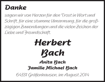 Traueranzeige von Herbert Bach von Echo-Zeitungen (Gesamtausgabe)