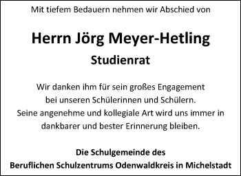 Traueranzeige von Jörg Meyer-Hetling von Odenwälder Echo