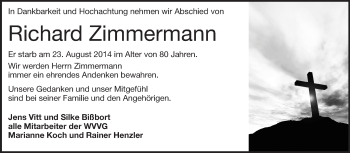 Traueranzeige von Richard Zimmermann von Echo-Zeitungen (Gesamtausgabe)