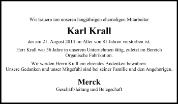 Traueranzeige von Karl Krall von Echo-Zeitungen (Gesamtausgabe)