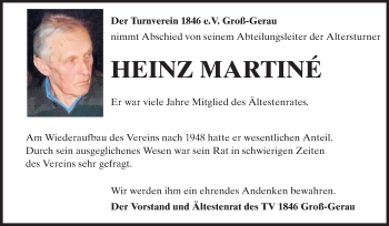 Traueranzeige von Heinz Martiné von Rüsselsheimer Echo, Groß-Gerauer-Echo, Ried Echo