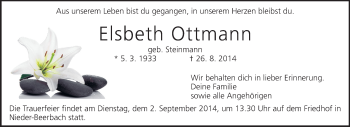 Traueranzeige von Elsbeth Ottmann von Echo-Zeitungen (Gesamtausgabe)