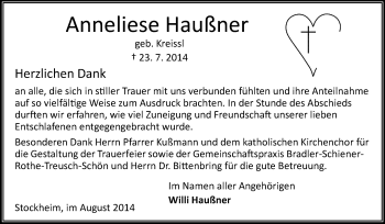 Traueranzeige von Anneliese Haußner von Odenwälder Echo