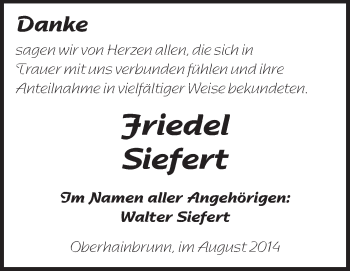 Traueranzeige von Friedel Siefert von Odenwälder Echo