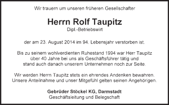 Traueranzeige von Rolf Taupitz von Echo-Zeitungen (Gesamtausgabe)