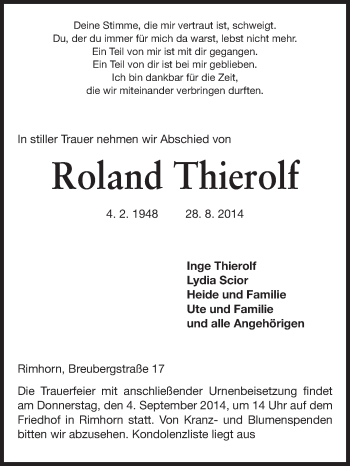 Traueranzeige von Roland Thierolf von Odenwälder Echo
