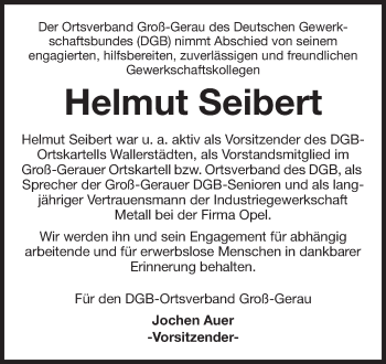 Traueranzeige von Helmut Seibert von Rüsselsheimer Echo, Groß-Gerauer-Echo, Ried Echo