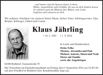 Traueranzeige von Klaus Jährling von Echo-Zeitungen (Gesamtausgabe)