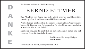 Traueranzeige von Bernd Ettmer von Echo-Zeitungen (Gesamtausgabe)