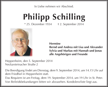 Traueranzeige von Philipp Schilling von Starkenburger Echo