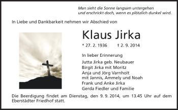 Traueranzeige von Klaus Jirka von Echo-Zeitungen (Gesamtausgabe)