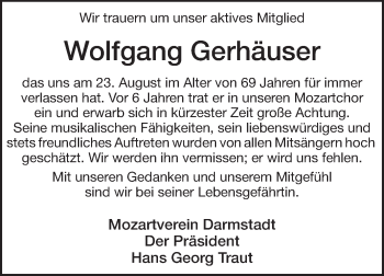 Traueranzeige von Wolfgang Gerhäuser von Echo-Zeitungen (Gesamtausgabe)