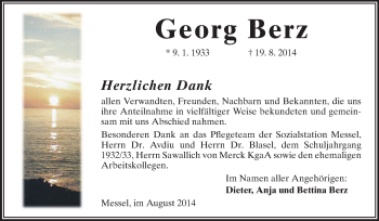 Traueranzeige von Georg Berz von Echo-Zeitungen (Gesamtausgabe)