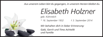 Traueranzeige von Elisabeth Holzner von Rüsselsheimer Echo, Groß-Gerauer-Echo, Ried Echo