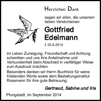 Traueranzeige von Gottfried Edelmann von Echo-Zeitungen (Gesamtausgabe)
