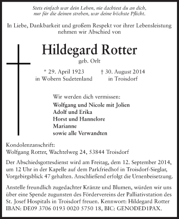 Traueranzeige von Hildegard Rotter von Echo-Zeitungen (Gesamtausgabe)