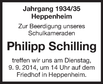 Traueranzeige von Philipp Schilling von Starkenburger Echo