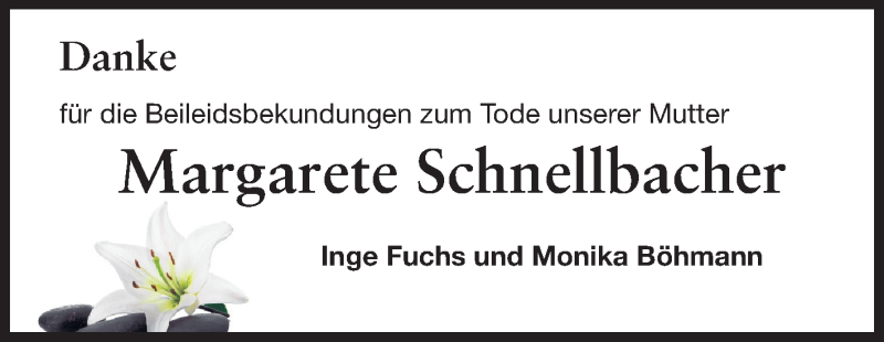  Traueranzeige für Margarete Schnellbacher vom 13.09.2014 aus Echo-Zeitungen (Gesamtausgabe)