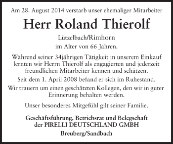 Traueranzeige von Roland Thierolf von Odenwälder Echo